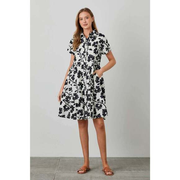 POPLIN PRINT MIDI TIERED SHIRT DRESS - Picture 3 of 12